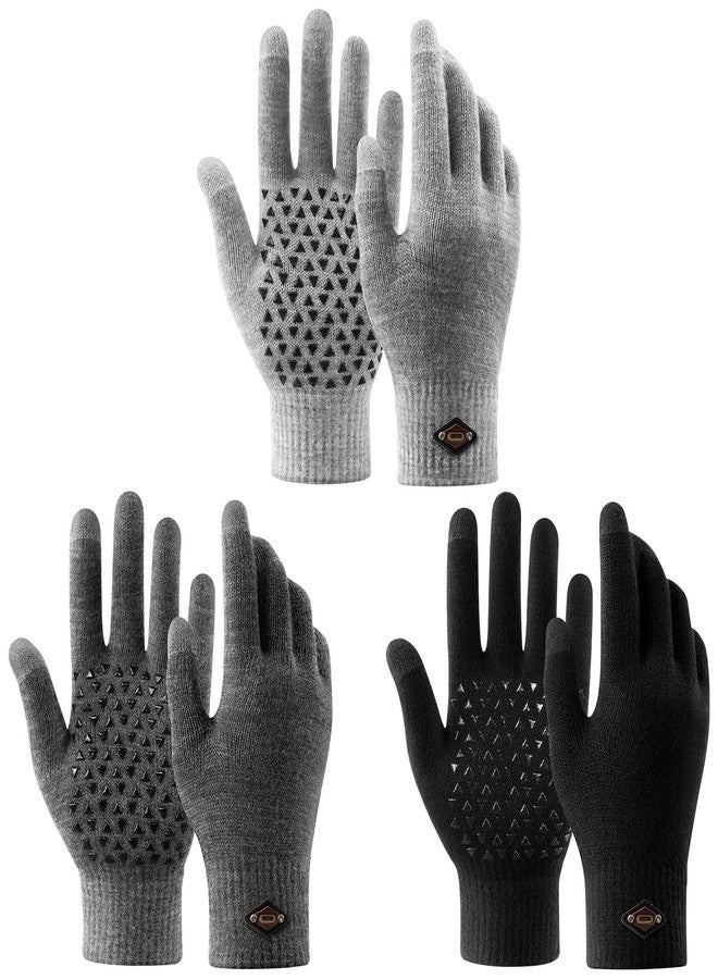 FSKP 3 Pairs Winter Gloves for Men Women Warm Knit Gloves Touch Screen Anti-Slip Gloves with Thermal Soft Knit Lining - Image 1